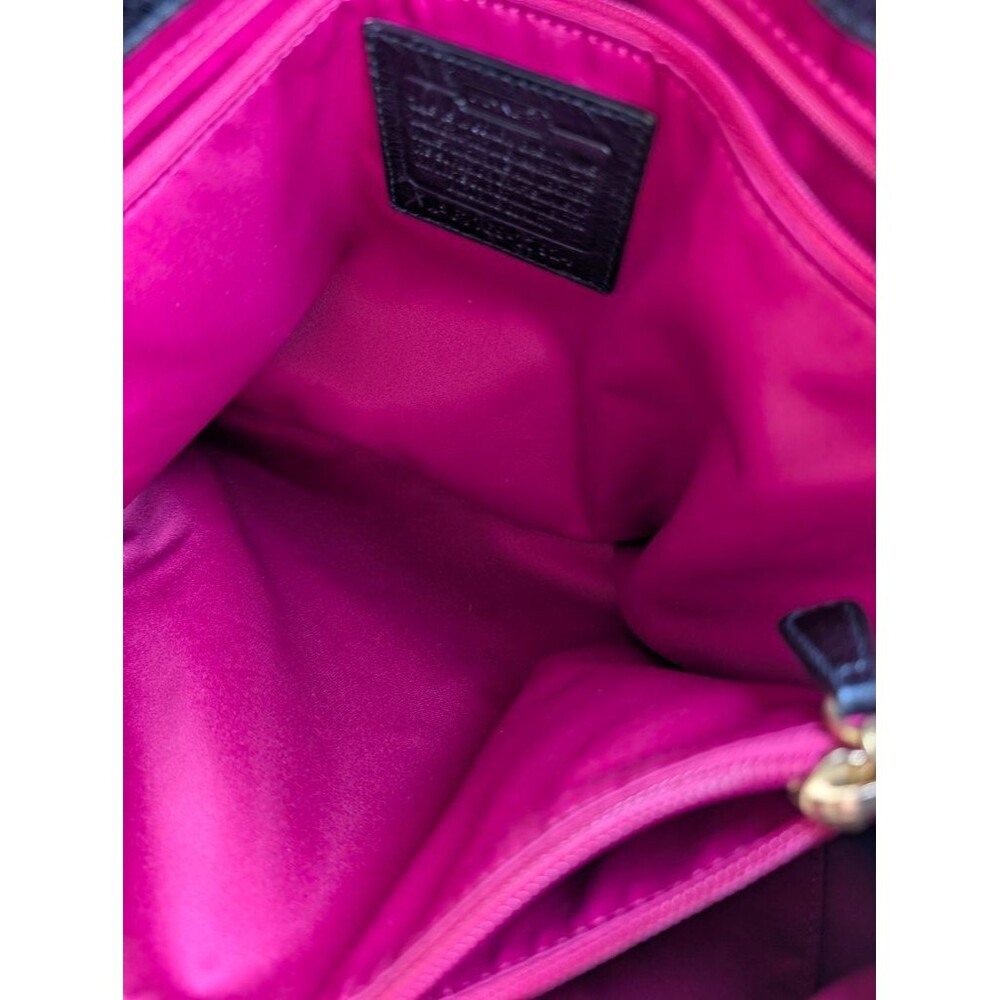 Coach Poppy Black Distressed Leather Chain Strap Tote Shoulder Bag Pink Lining - Picture 10 of 12